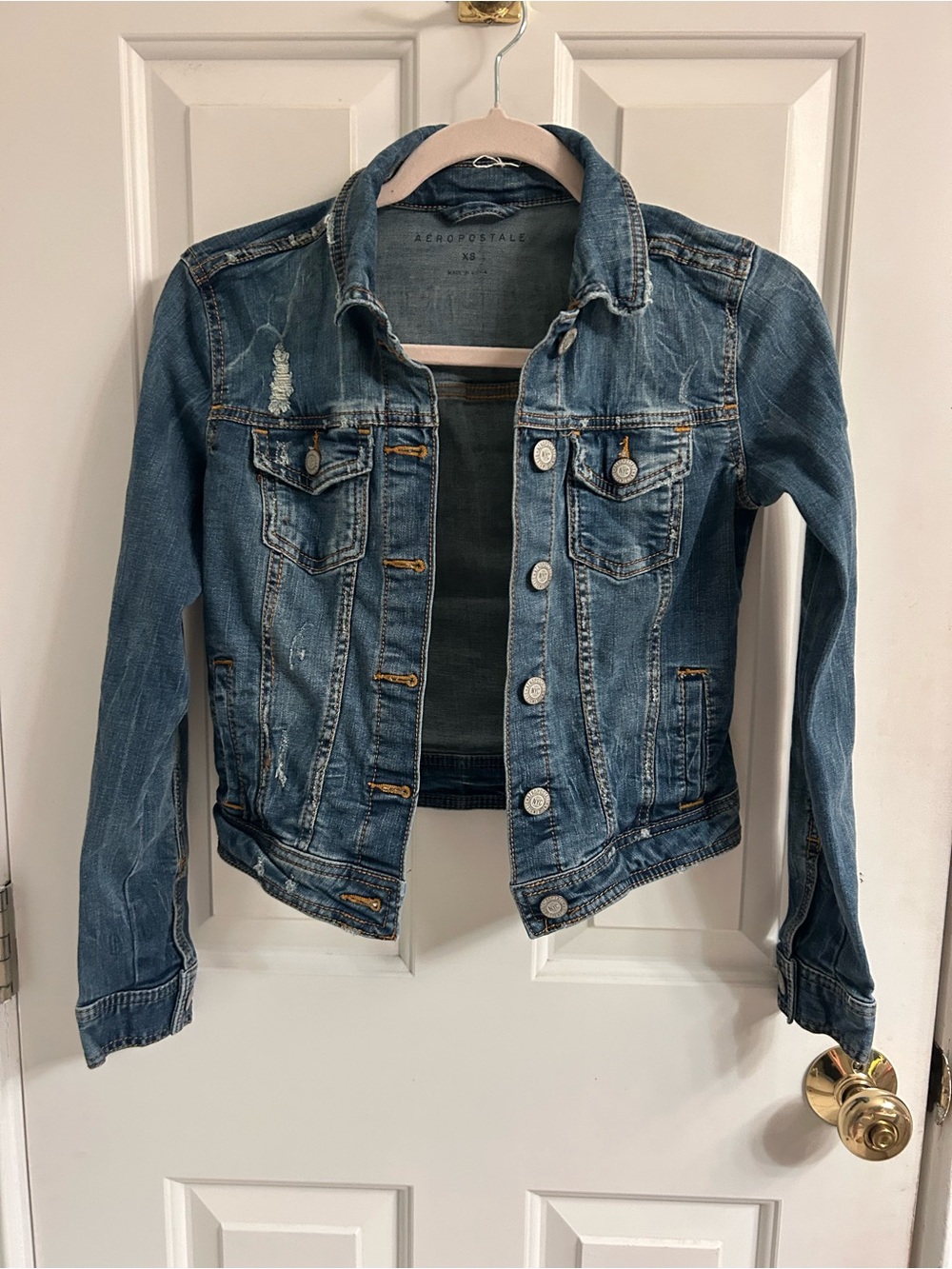 Aeropostale Women's Distressed Blue Denim Jacket
